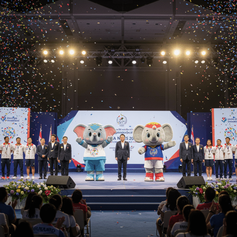 เปิดตัวมาสคอตซีเกมส์ 2025 ‘วายุ-นที’ ช้างไทยสุดน่ารัก